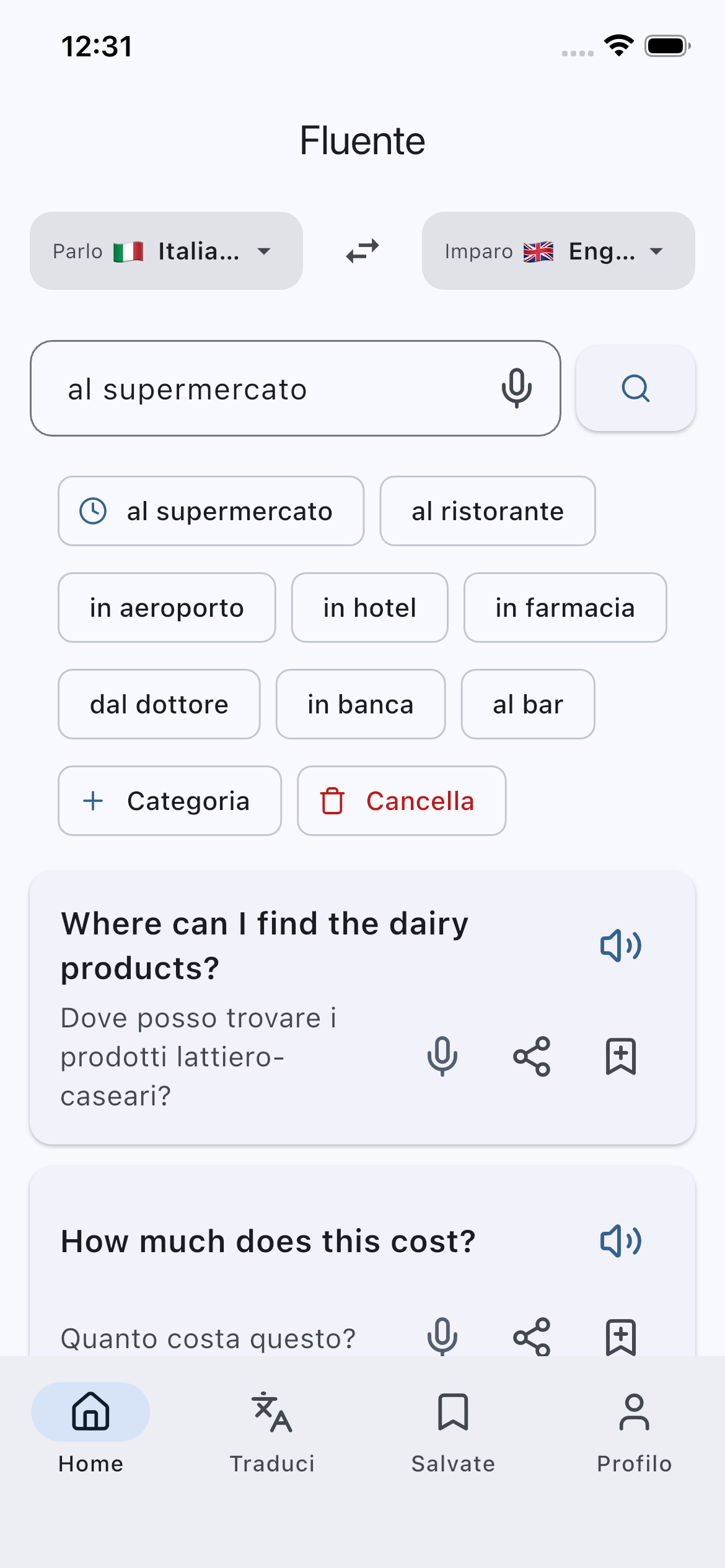 Fluente - frasi al supermercato