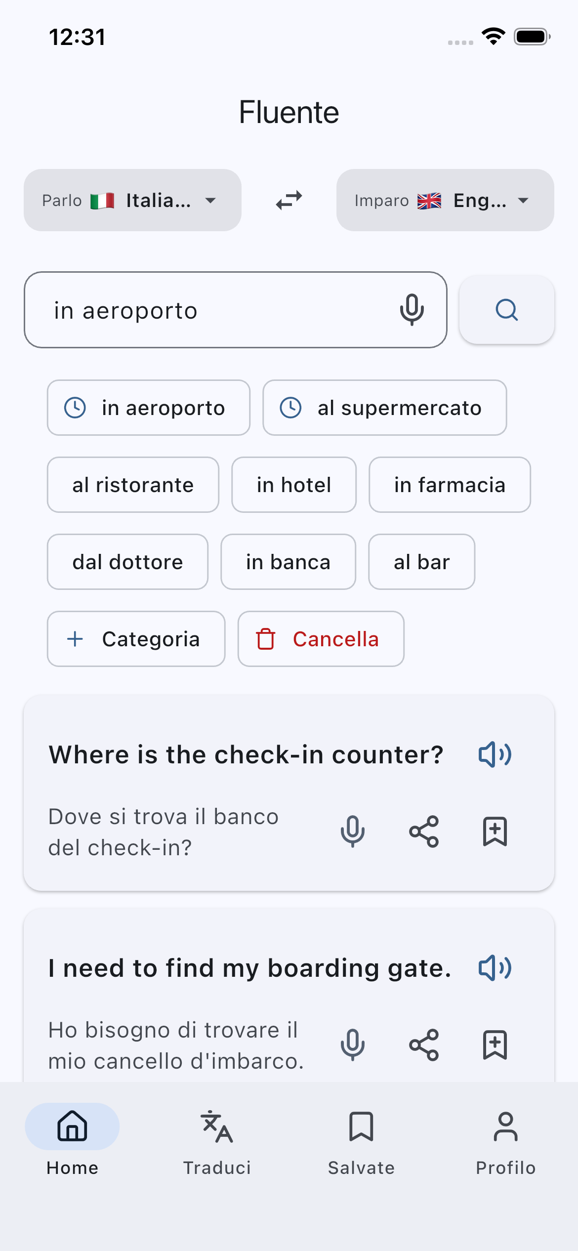 Fluente - frasi in aeroporto